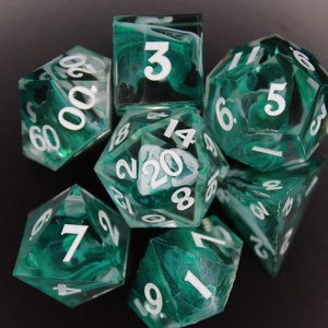 Handcrafted Sea Glass Polyhedral Dice Set for DnD - 7 RPG Dice, Unique Tabletop Gaming Accessory, Gift for Gamers