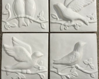 9 Colors IN STOCK, Sets of 4 Birds on a Vine Accent tiles for backsplashes, showers, fireplaces...