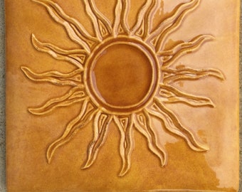 In Stock in Three Glazes -- 6x6 Sun Accent Tile, Kitchen Tile, backsplash tile, bathroom tile,