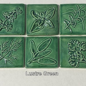 Six Glaze Colors IN STOCK -- Set of Six 2x2 Herb Tiles -- Kitchen Tiles, Accent Tiles