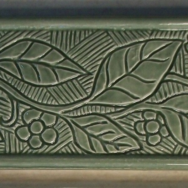 Ceramic  3x6 Border Tile -- Incised Flowering Vine Design -- MADE TO ORDER