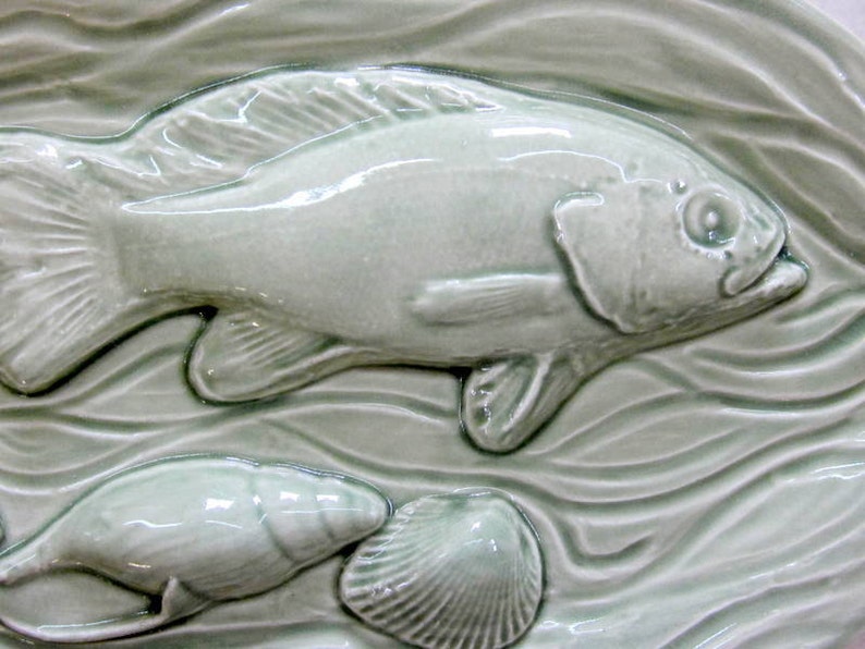 Ocean Currents Ceramic Tile Fish and Seashells Relief Tile Etsy