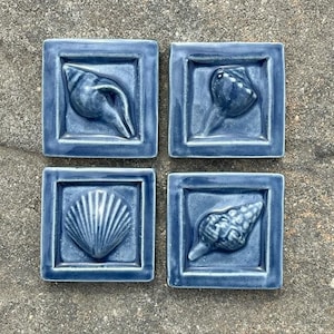 7 Colors IN STOCK 2x2 SeaShore Tiles, Sets of Four in Shades of Blue and White Glazes, NEW Denim Blue