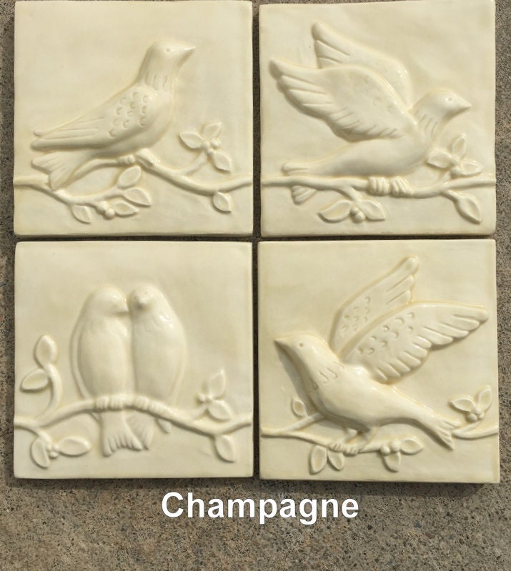 5 Colors IN STOCK, Sets of 4 Birds on a Vine Accent tiles for backsplashes, showers, fireplaces...