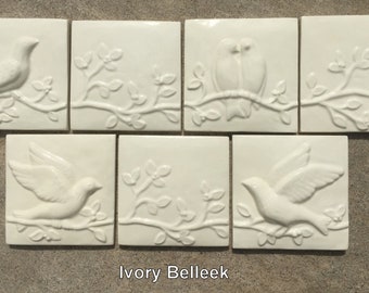 IN STOCK in 5 Glazes -- Sets of Seven Birds on a Vine Accent tiles, Relief tiles, Backsplash panel, bathroom tiles, fireplace tiles