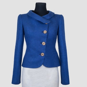 Blue Felted Jacket, Wool Jacket For Women, Elegant Blazer, Bridal Jacket, Royal Wedding, Winter Wedding, Wool Short Coat,Classic Fit Blazer