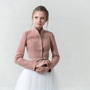 Dusty Pink Women Jacket, Felted Bridal Jacket, Blush Rose Bolero Jacket, Women Shrug Cardigan, Bridal Blazer, Wedding Jacket, Minimalist