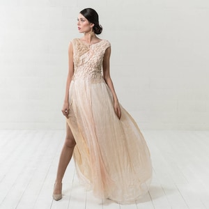 Boho Wedding Dress, Felt Wedding Dress, Silk Wedding Gown, Slit Silk Dress, Designer Bridal Dress, Beach Wedding Dress, Maxi Wedding Dress