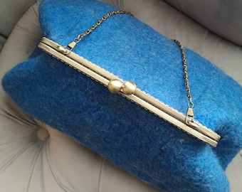 Metal Frame Handbag, Blue Handbag, Metal Handle Bag, Retro style Purse, Evening Handbag, Felt wool Purse, Women Wool Clutch,