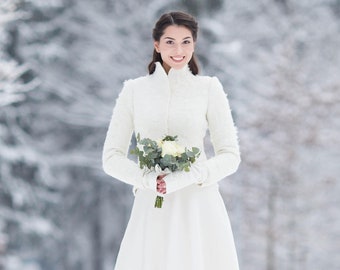 Chaqueta nupcial de alpaca, chaqueta de vestido de novia de invierno, chaqueta blanca de alpaca, abrigo de fieltro de lana, abrigo corto blanco, abrigo de lana de boda para el invierno