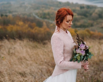 Long Back Dusty Pink Jacket, Bridal Jacket, Felted Pink Bolero, Bridal Shrug Bolero, Dusty Rose Wedding Jacket, Blush Short Coat, Blazer