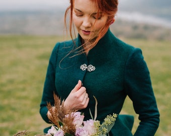 Veste de mariée de style écossais, veste de mariée, boléro vert feutré, veste de mariage Écosse, manteau vert forêt, blazer