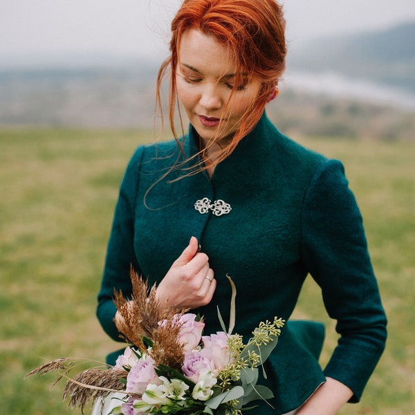 Veste de mariée de style écossais, veste de mariée, boléro vert feutré, veste de mariage Écosse, manteau vert forêt, blazer