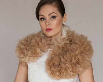 Alpaca fur collar, eco fur, Fur felted collar, collar for winter wedding