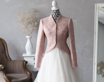 Long Back Dusty Pink Jacket, Bridal Jacket, Felted Pink Bolero, Bridal Shrug Bolero, Dusty Rose Wedding Jacket, Blush Short Coat, Blazer