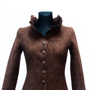 Felted Jacket for Women, Brown Short Coat, Original collar Jacket, Collar Jacket, Wool Jacket, Elegant Jacket, Minimalist Jacket, Button image 4