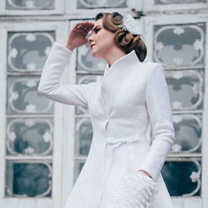 Winter wedding coat, Coat for wedding dress,  Fit And Flare Coat, White Wedding Jacket,  Bridal Blazer, Coat for Bride, Wedding Cover Up
