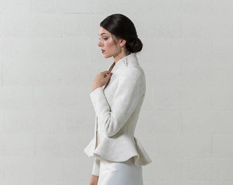 Veste de mariée, Veste à basque, Taille L, Manteau court de mariage, Boléro pour la mariée, Blazer de mariage, Veste ajustée, Veste en laine feutrée, Boléro de mariée