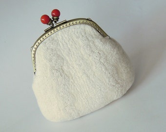 Bridal Clasp Purse, Felted Bridal Clutch, Metal Frame Clip Purse, Felt Handbag, Evening Small Bag, Wedding Purse, Wedding Clutch, Cocktail