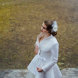 Bridal Coat Winter, White Peplum Coat, Bridal Felted coat, Warm Elegant Coat, white Coat, White Wedding coat, Winter Wedding dress image 3