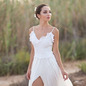 Boho Wedding Dress, Silk Wedding Dress, Felt Wedding Dress, Beach Wedding, Bohemian Bridal Dress, Slit Wedding Gown, Sleeveless Dress