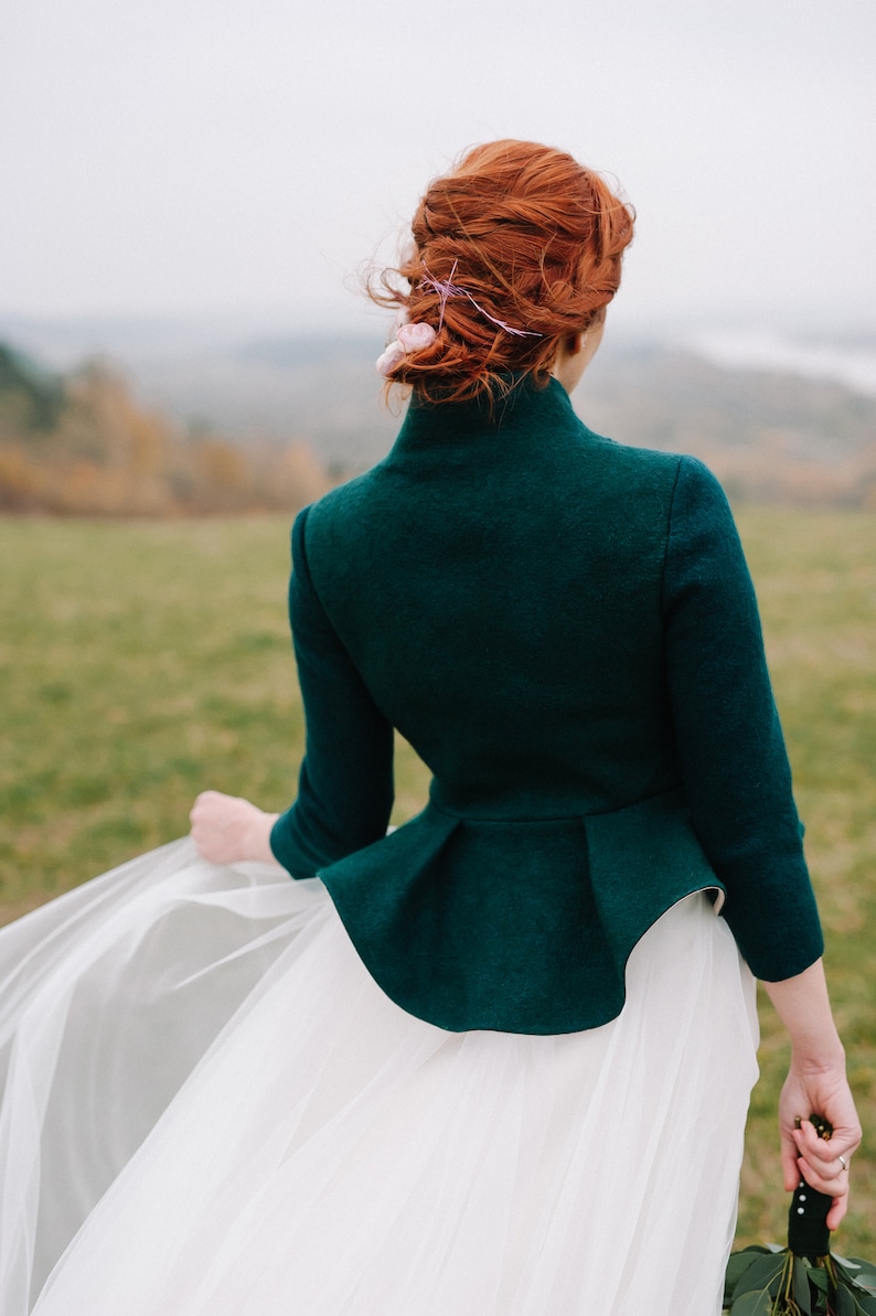 Scottish style bridal Jacket, Bridal Jacket, Felted Green Bolero, Scotland Wedding Jacket, Forest Green Coat, Blazer image 2