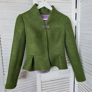 Scottish style bridal Jacket, Bridal Jacket, Felted Green Bolero, Scotland Wedding Jacket, Forest Green Coat, Blazer image 9