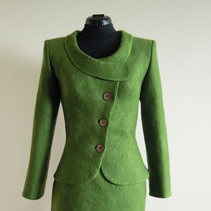 Felted Jacket for Women, Green Short Coat,  Asymmetrical Jacket, Collar Jacket, Wool Jacket, Elegant Jacket, Minimalist Jacket, Button