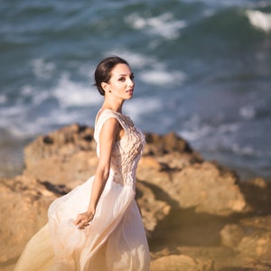 Natural Silk Boho style Wedding Dress, Felted Wedding Dress, Silk Wedding Gown, Slit Silk Dress, Beach Wedding Dress, Maxi Wedding Dress image 3