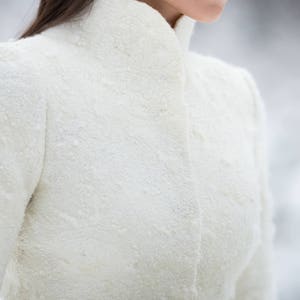 Alpaca Bridal Jacket, Winter Wedding Dress Jacket, Alpaca White Jacket, Wool Felted coat, White Short Coat, Wedding wool coat for winter zdjęcie 5