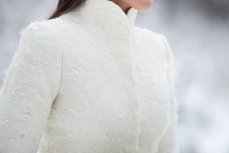 Alpaca Bridal Jacket, Winter Wedding Dress Jacket, Alpaca White Jacket, Wool Felted coat, White Short Coat, Wedding wool coat for winter zdjęcie 5