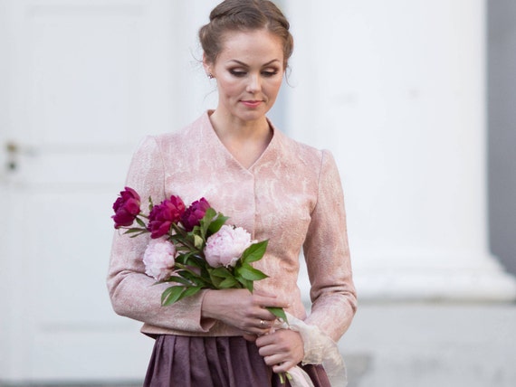 Women Bridal Jacket Felt Wedding Jacket Dusty Pink Blazer