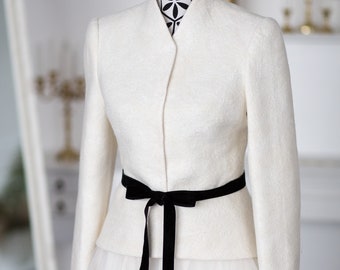 Ivory Bridal coat, Wedding wool Bolero, White Wedding Jacket, Ecru jacket for bride, Elegant Bridal jacket, Bolero Jacket