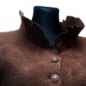 Felted Jacket for Women, Brown Short Coat, Original collar Jacket, Collar Jacket, Wool Jacket, Elegant Jacket, Minimalist Jacket, Button image 5
