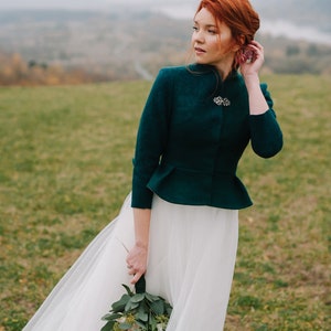 Scottish style bridal Jacket, Bridal Jacket, Felted Green Bolero, Scotland Wedding Jacket, Forest Green Coat, Blazer image 3