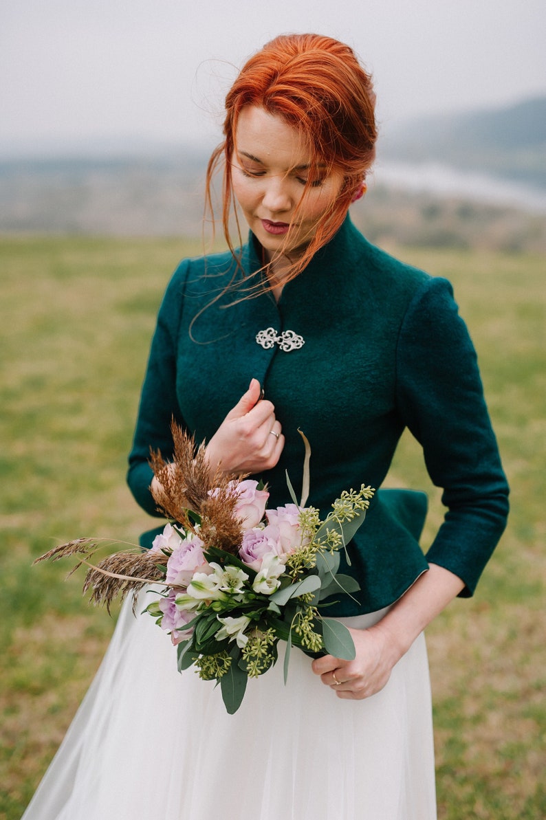 Scottish style bridal Jacket, Bridal Jacket, Felted Green Bolero, Scotland Wedding Jacket, Forest Green Coat, Blazer image 1