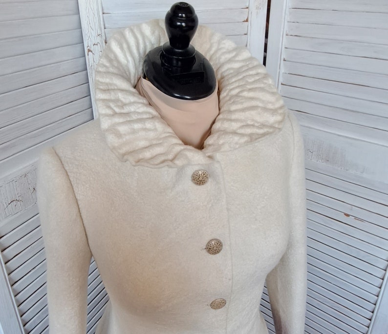 Felted Jacket for Women, Brown Short Coat, Original collar Jacket, Collar Jacket, Wool Jacket, Elegant Jacket, Minimalist Jacket, Button image 7