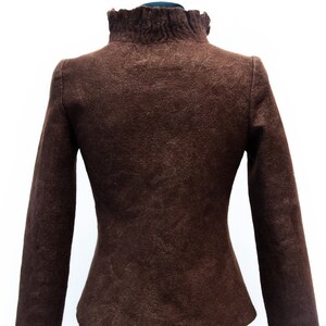 Felted Jacket for Women, Brown Short Coat, Original collar Jacket, Collar Jacket, Wool Jacket, Elegant Jacket, Minimalist Jacket, Button image 6