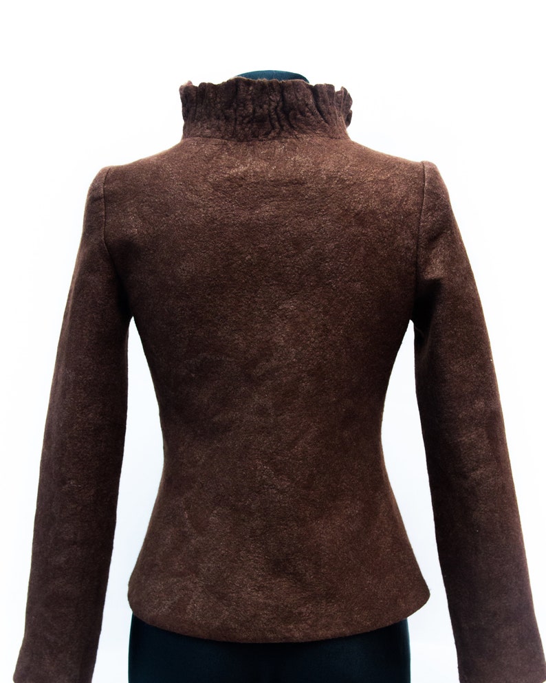 Felted Jacket for Women, Brown Short Coat, Original collar Jacket, Collar Jacket, Wool Jacket, Elegant Jacket, Minimalist Jacket, Button image 6