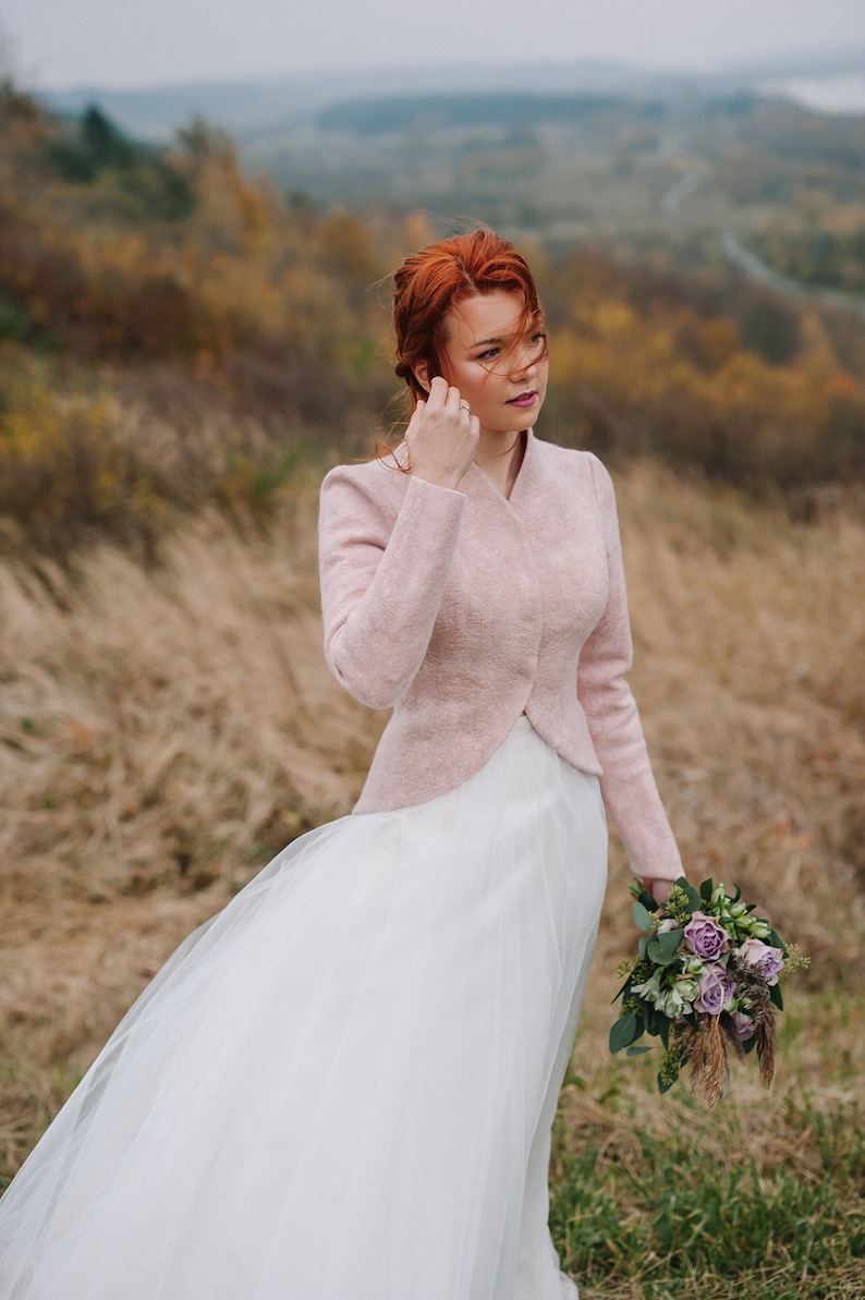 Long Back Dusty Pink Jacket Bridal Jacket Felted Pink Etsy
