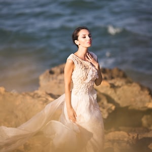 Natural Silk Boho style Wedding Dress, Felted Wedding Dress, Silk Wedding Gown, Slit Silk Dress, Beach Wedding Dress, Maxi Wedding Dress image 2