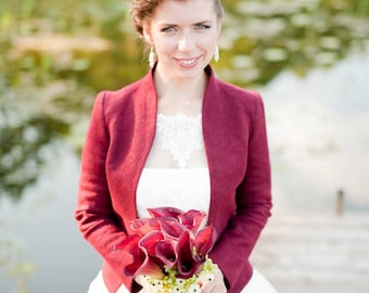 Burgundy Bridal Bolero, Wedding Jacket, Burgundy Wedding, Bridal Cover Up, Women Felted Jacket, Wool Bolero, Blazer For Women, Bridal Shrug