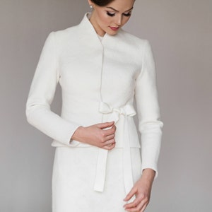 Bridal Jacket, Spring Wedding Bolero, White Wedding Jacket, Felted Blazer, Elegant Bridal Coat, Bolero Jacket, Minimalist Wedding Blazer