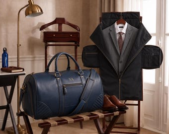 Custom Leather Garment Weekender Duffle Bag, Personalized Convertible Suit with Shoe Compartment, Luxury Travel Bag for Men, Graduation Gift