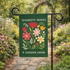 Diversity Garden Flag, Kindness Yard Sign, Immigration Equality Flag, Progressive Community Garden Decor, Floral Political Yard Flag