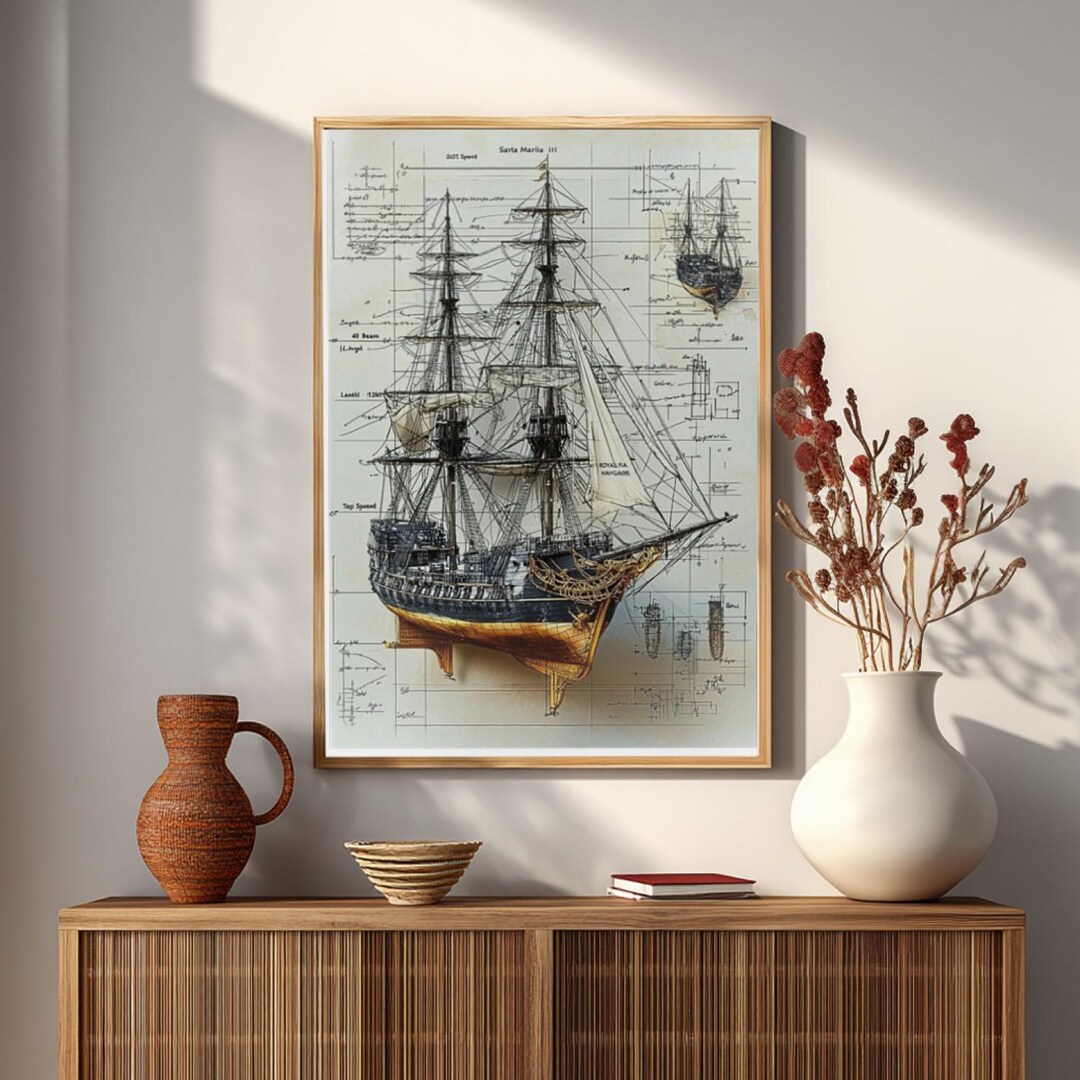 Vintage Ship Blueprint Poster | Nautical Wall Art | Maritime Decor ...