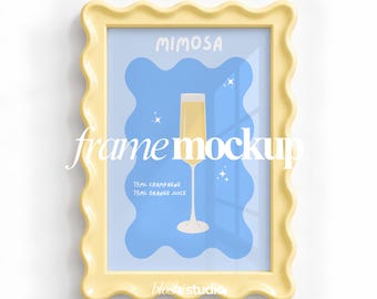 Yellow Wavy Frame Mockup PSD, Vertical Frame Mockup, Pastel Frame Mockup, Poster Mockup, Printable Wall Art Mockup, Modern Frame Mockup