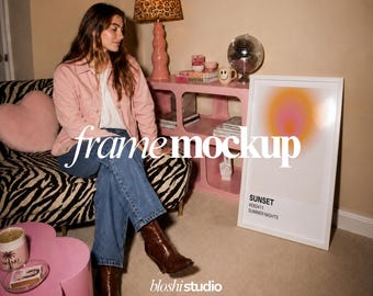 White Frame Mockup, Lifestyle Poster Mockup, Cozy Living Room PSD Mockup, Smart Object Mockup, Wall Art Mockup