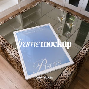 White Frame Mockup PSD, Coffee Table Poster Mockup, Top View Frame Mockup, Vertical Wall Art Mockup, Smart Object