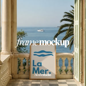 Mediterranean Frame Mockup, Coastal Poster Mockup, PSD Frame Mockup, Sea View Frame Mockup, Vertical Frame Mockup, Smat Object Frame Mockup